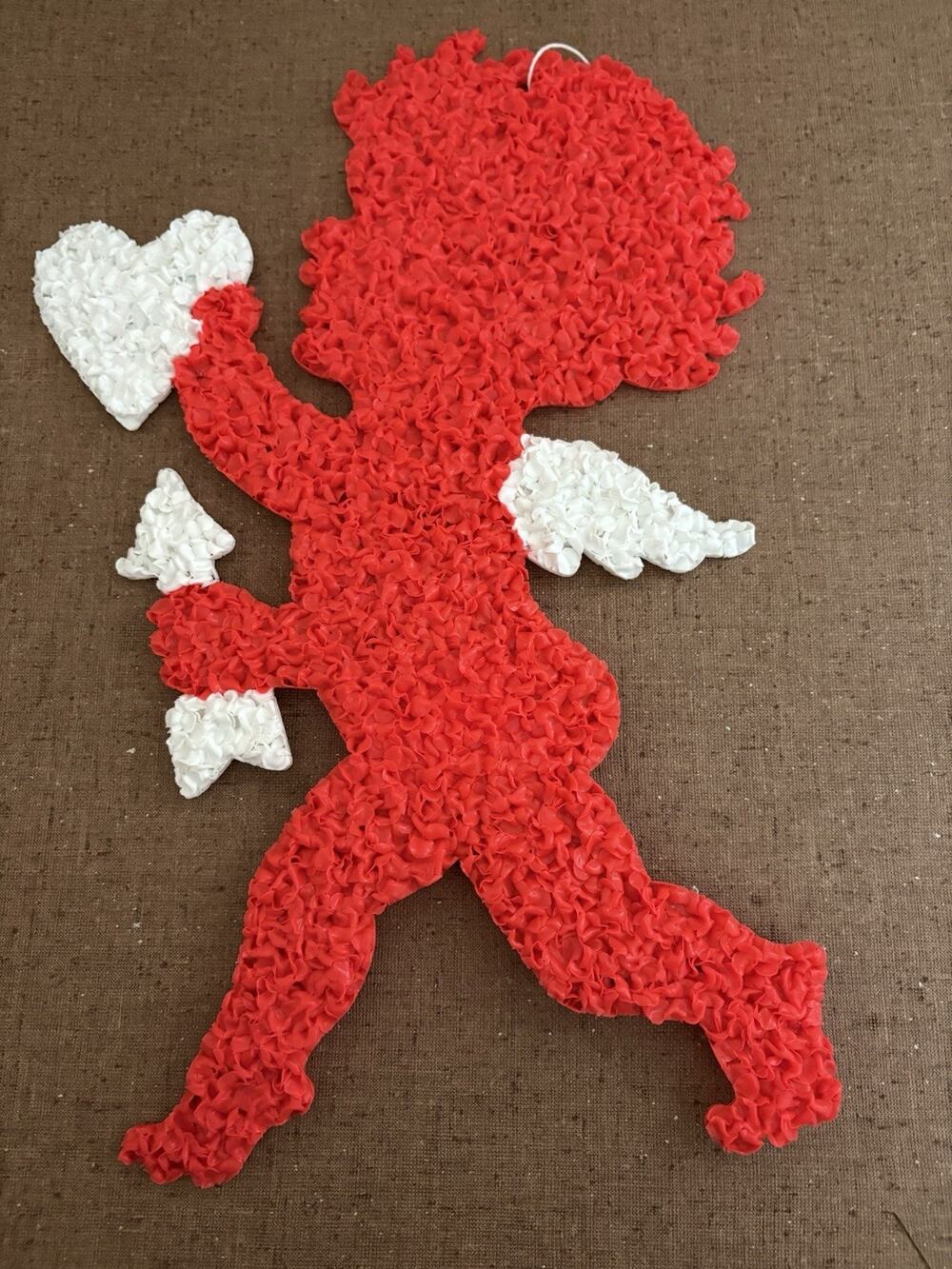 Vintage Melted Plastic Popcorn Cupid Valentine's Day 1970's Love 21x14β